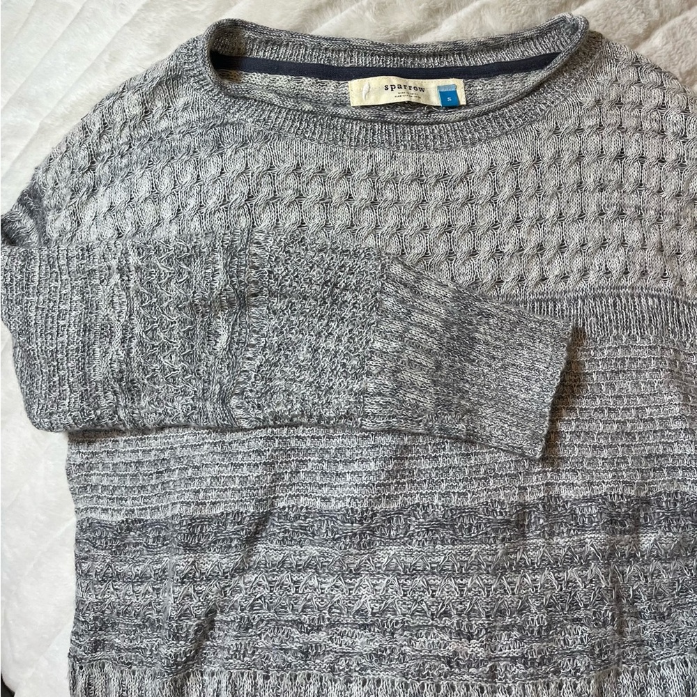 Sparrow S/SP Anthropologie Grey Cable Mohair Cashmere Merino Wool School Sweater